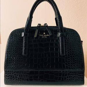 Kate Spade Crocodile Embossed Black Leather Shoulder Bag (Like New)
